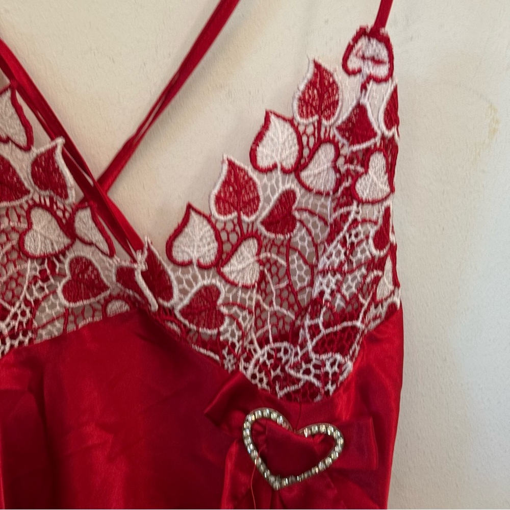 Frederick’s Elegant Red Lace Babydoll Slip Dress S - Picture 2 of 6